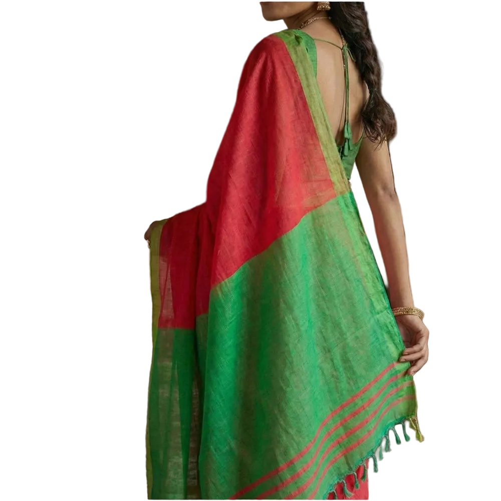Women's Cotton Printed Saree With Unstitched Blouse 5.5Mtr (Red)