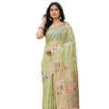 Generic Women's Linen Cotton Printed Saree With Unstitched Blouse 5.5Mtr (Light Green)