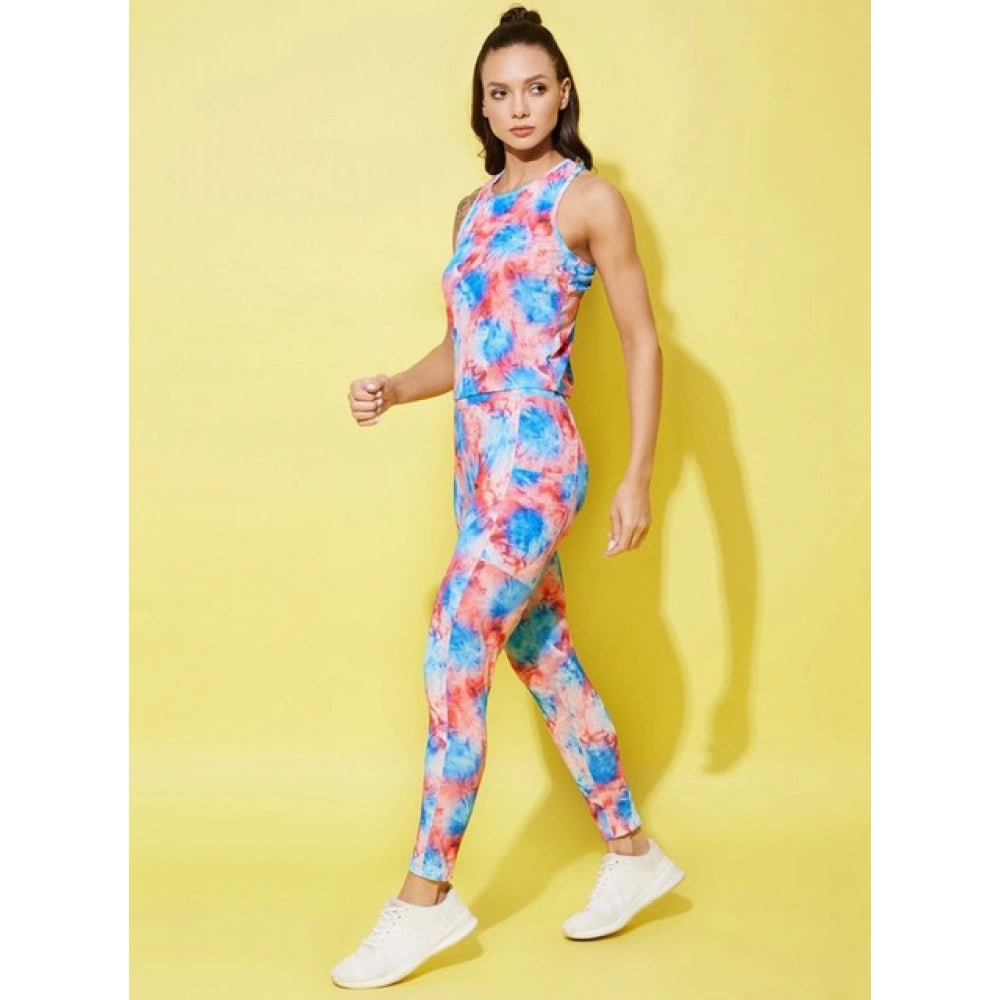 Generic Women's Polyester Lycra Printed Sleeveless Active Wear (Multicolor)
