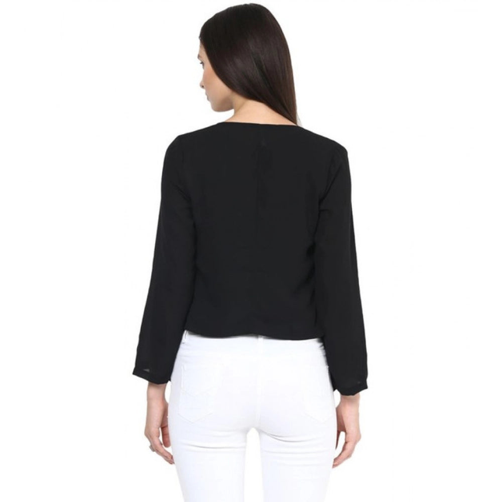 Generic Women's Polyester Solid Long Sleeves Blazer (Black)