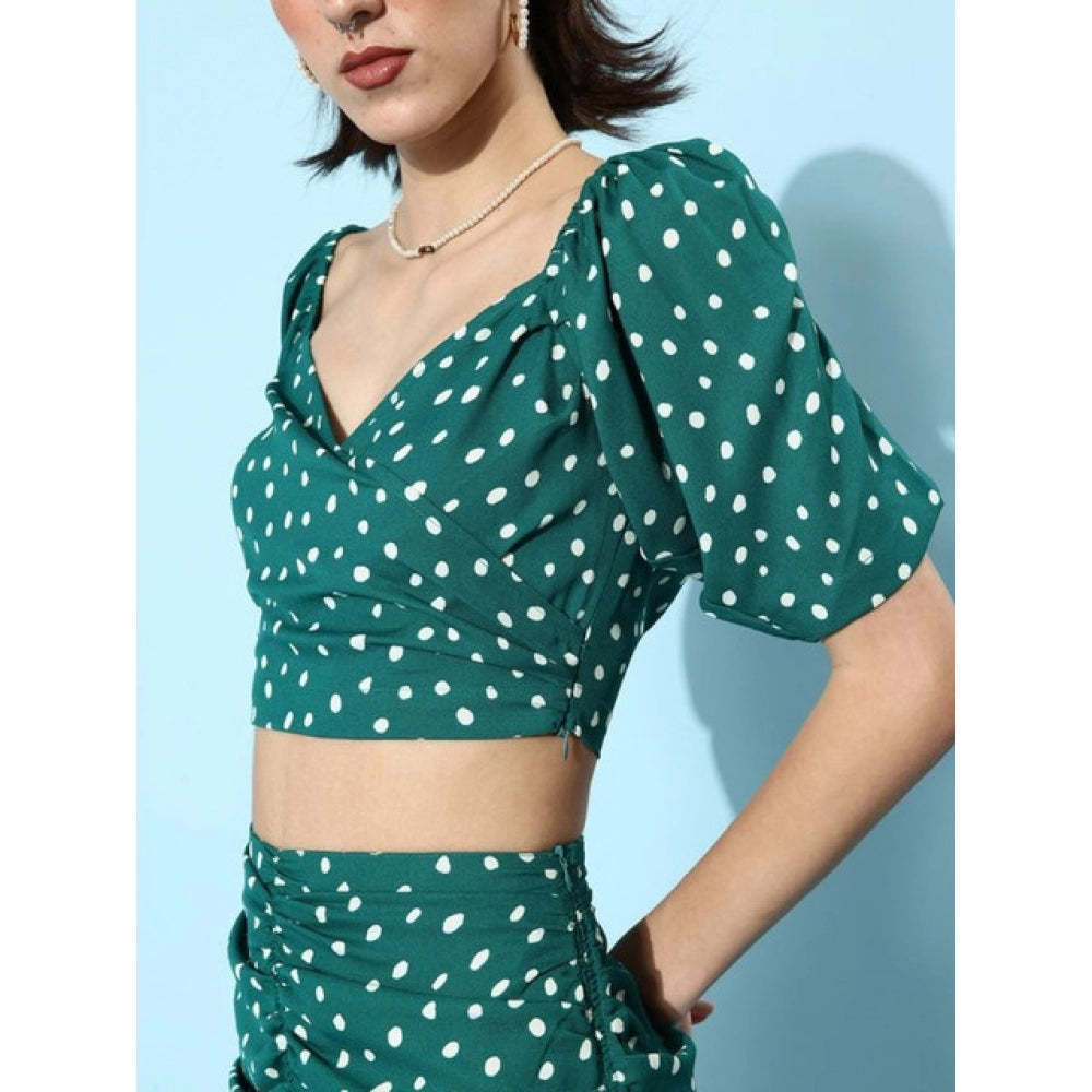 Generic Women's Polyester Floral Short Sleeve Co-Ord Set (Green)