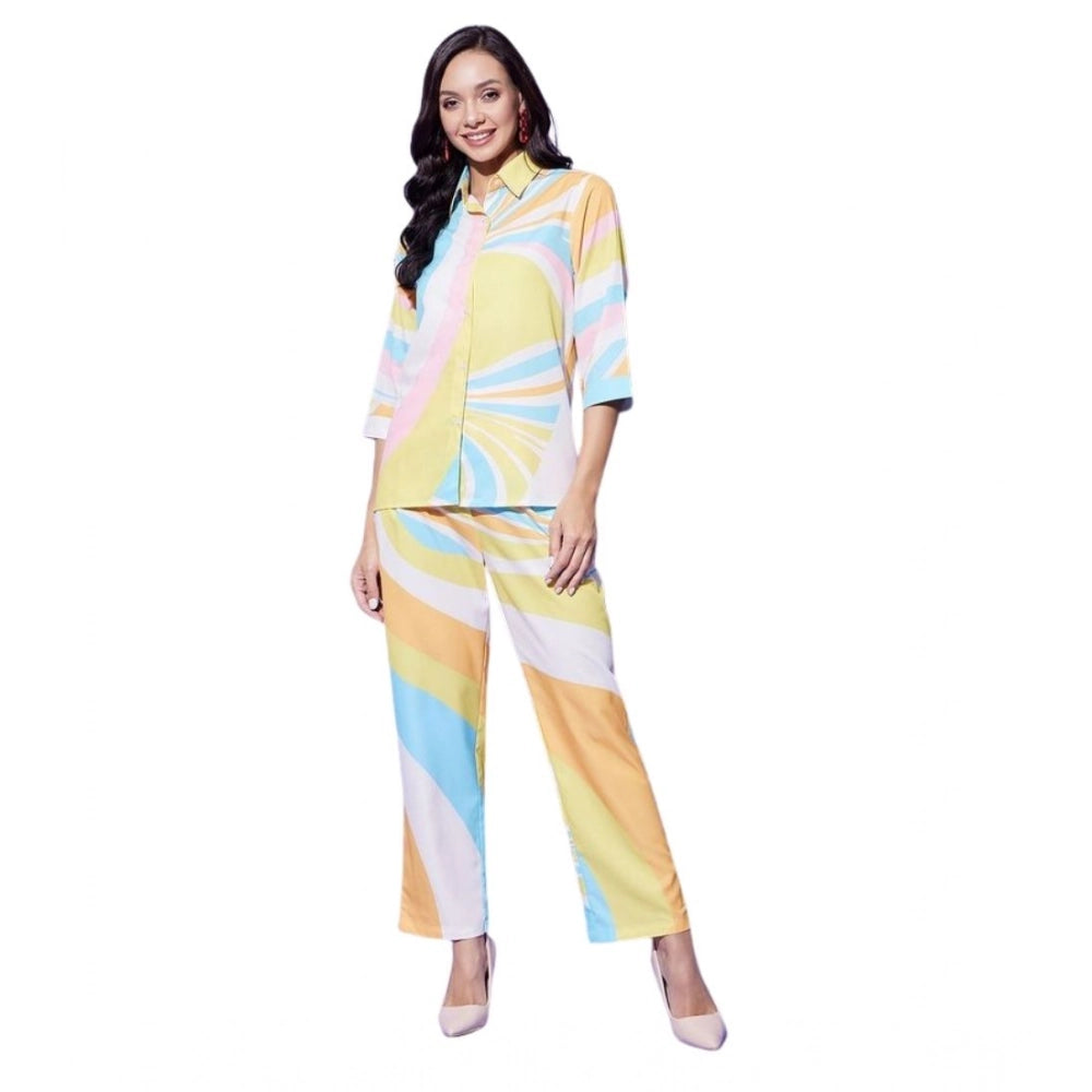 Generic Women's Polyester Colour Blocking 3-4th Sleeve Co-Ord Set (Multicolor)