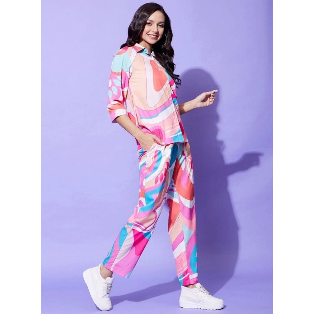 Generic Women's Polyester Printed 3-4th Sleeve Co-Ord Set (Multicolor)
