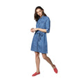 Generic Women's Denim Solid Roll Up Sleeve Dress (Blue)
