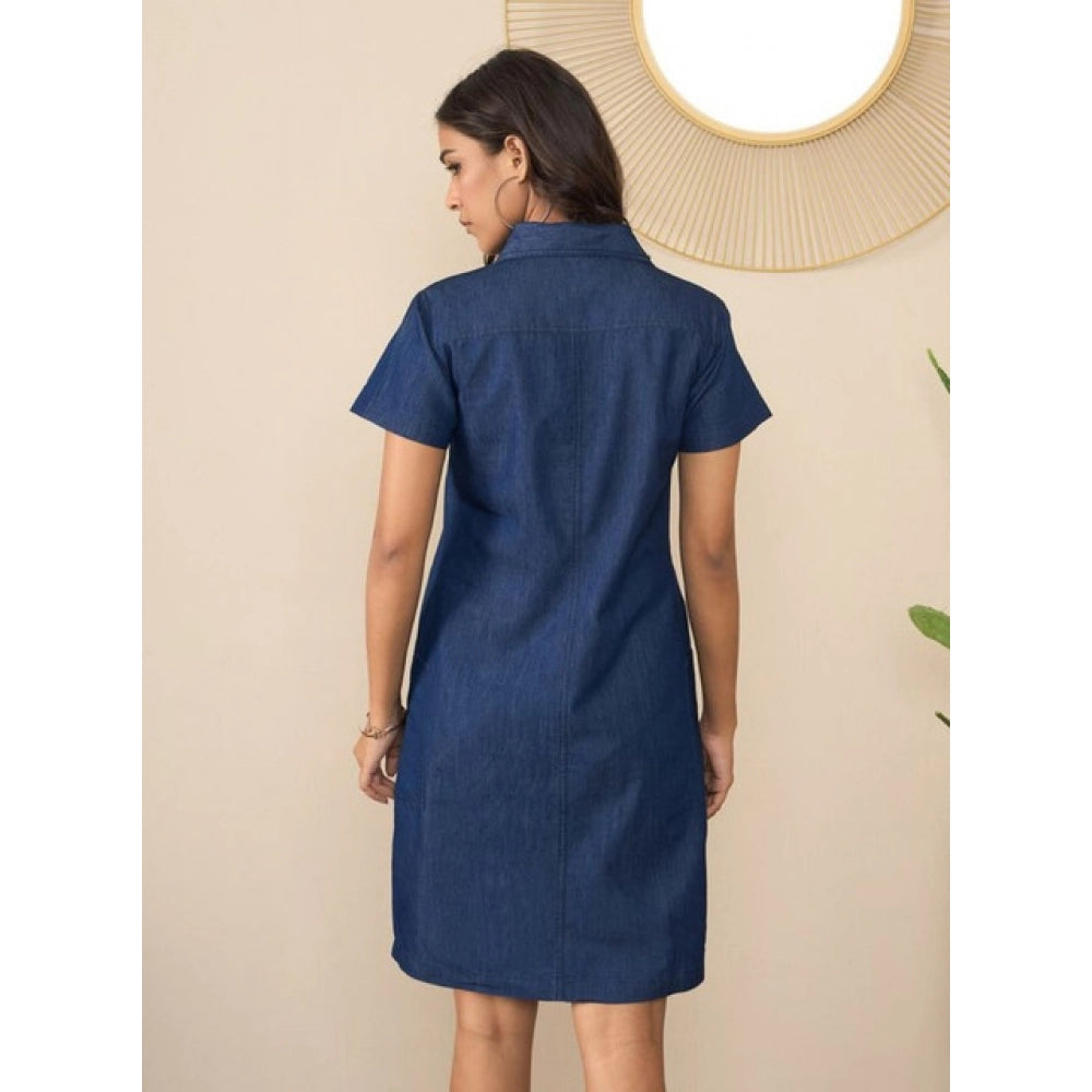 Generic Women's Denim Solid Sleeveless Dress (Blue)