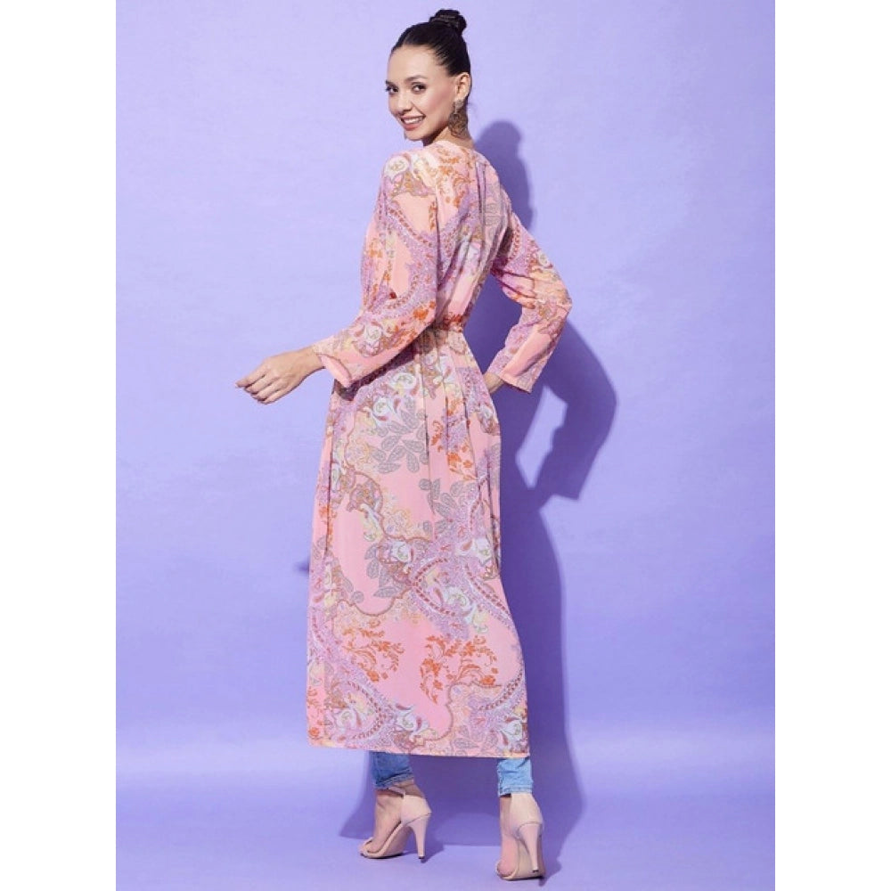 Generic Women's Polyester Floral Long Sleeves Shrug (Peach)