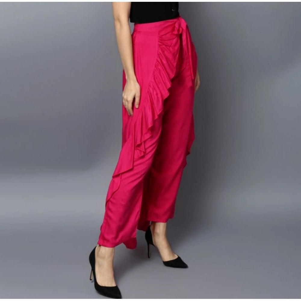 Generic Women's Rayon Ruffled Elasticated Skirt (Pink)