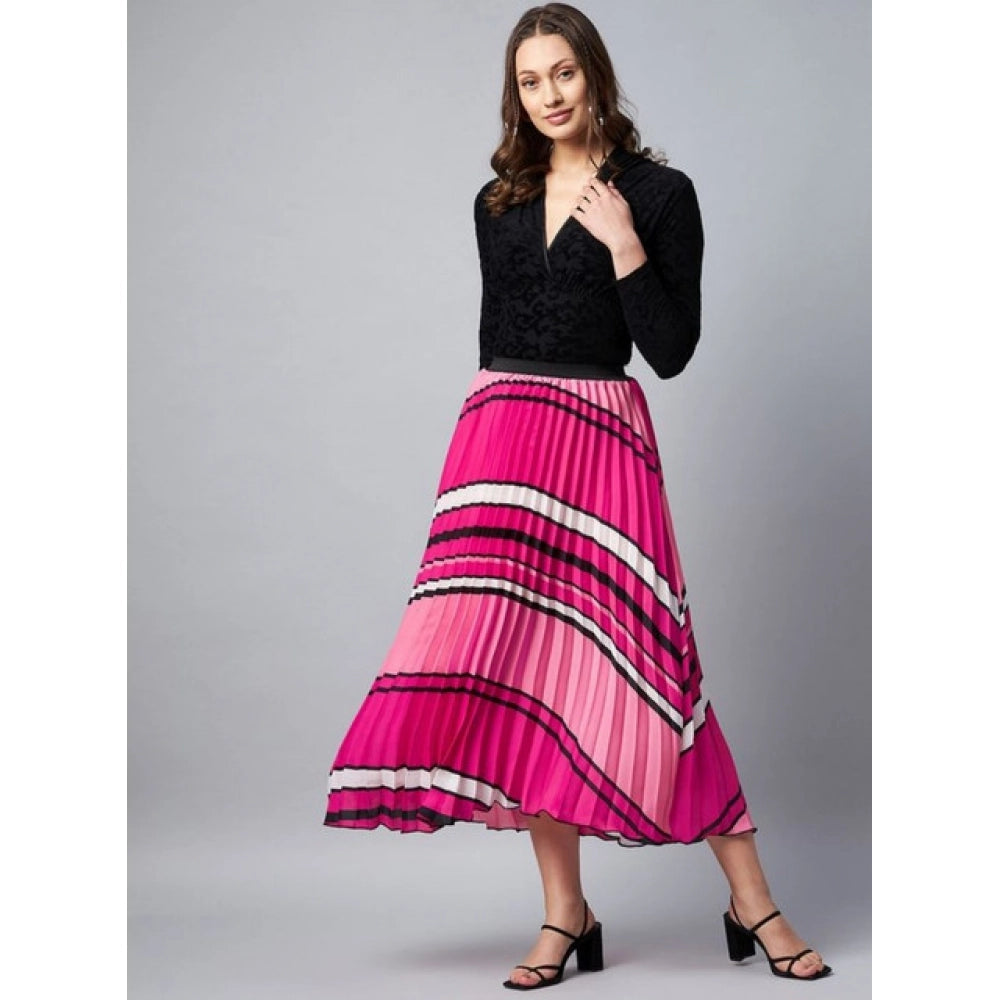 Generic Women's Satin Pleated Elasticated Skirt (Pink)