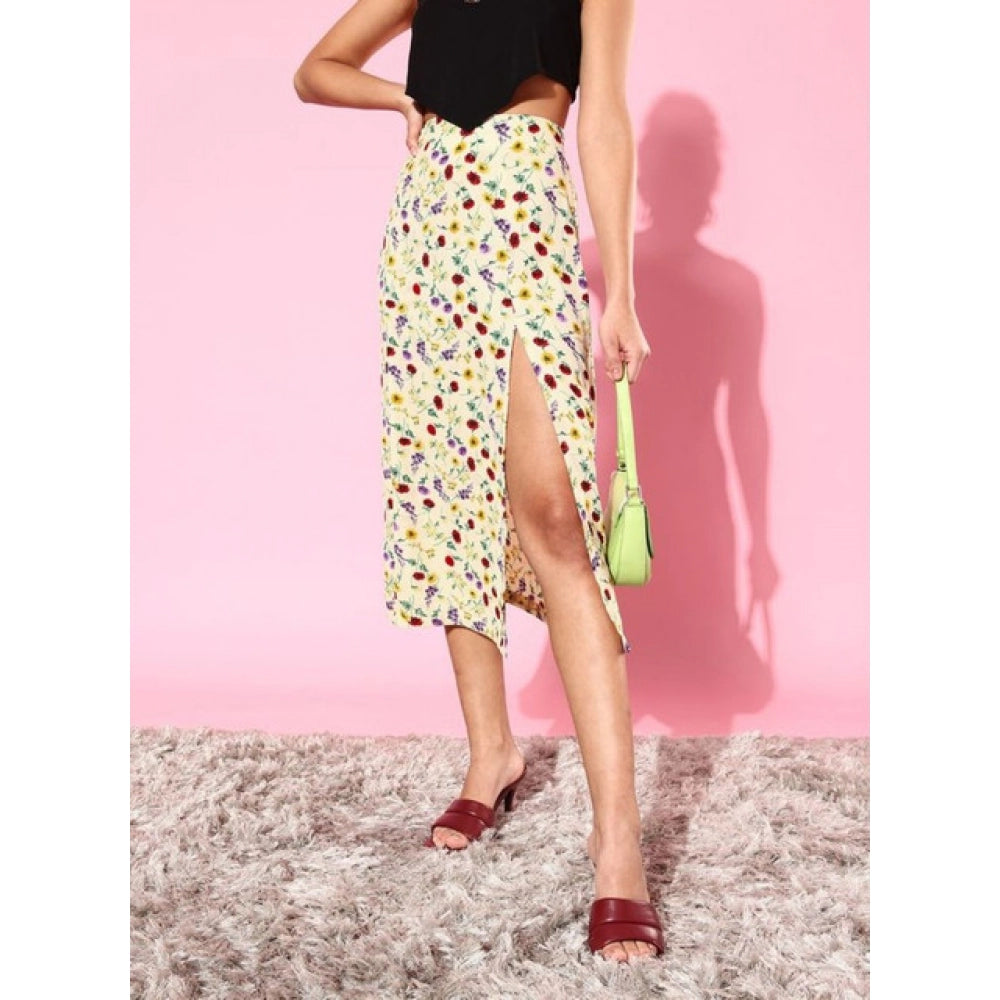 Generic Women's Polyester Floral Side Zip Skirt (Multicolor)
