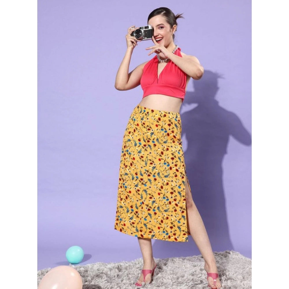 Generic Women's Polyester Floral Side Zip Skirt (Multicolor)