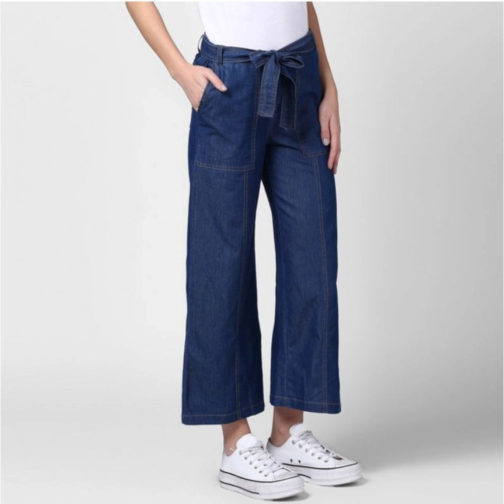 Generic Women's Denim Solid Elasticated Trousers (Blue)