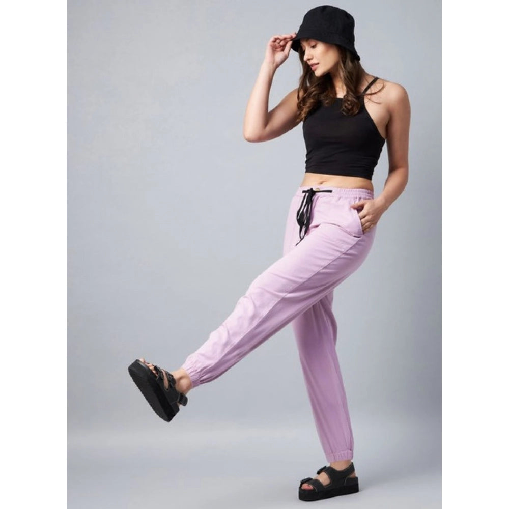 Generic Women's Coton Twill Solid Elasticated Trousers (Lavender)