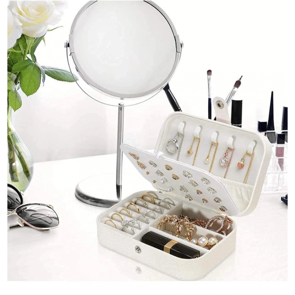 Generic PU Leather Solid Jewelry Storage Box (White-Cream)