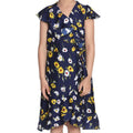 Generic Girl's Polyester Crepe Polka Cold Shoulder Dress (Navy Blue)