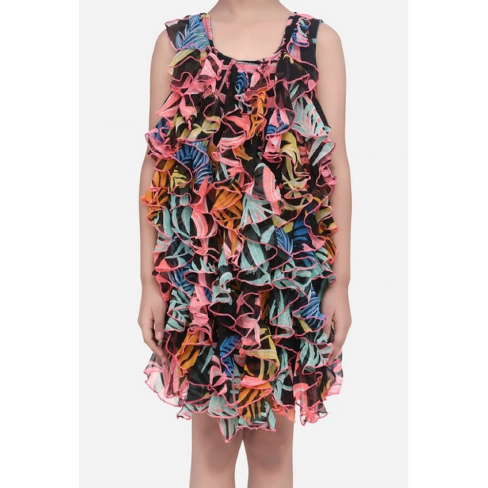 Generic Girl's Chiffon Ruffled Sleeveless Dress (Black)