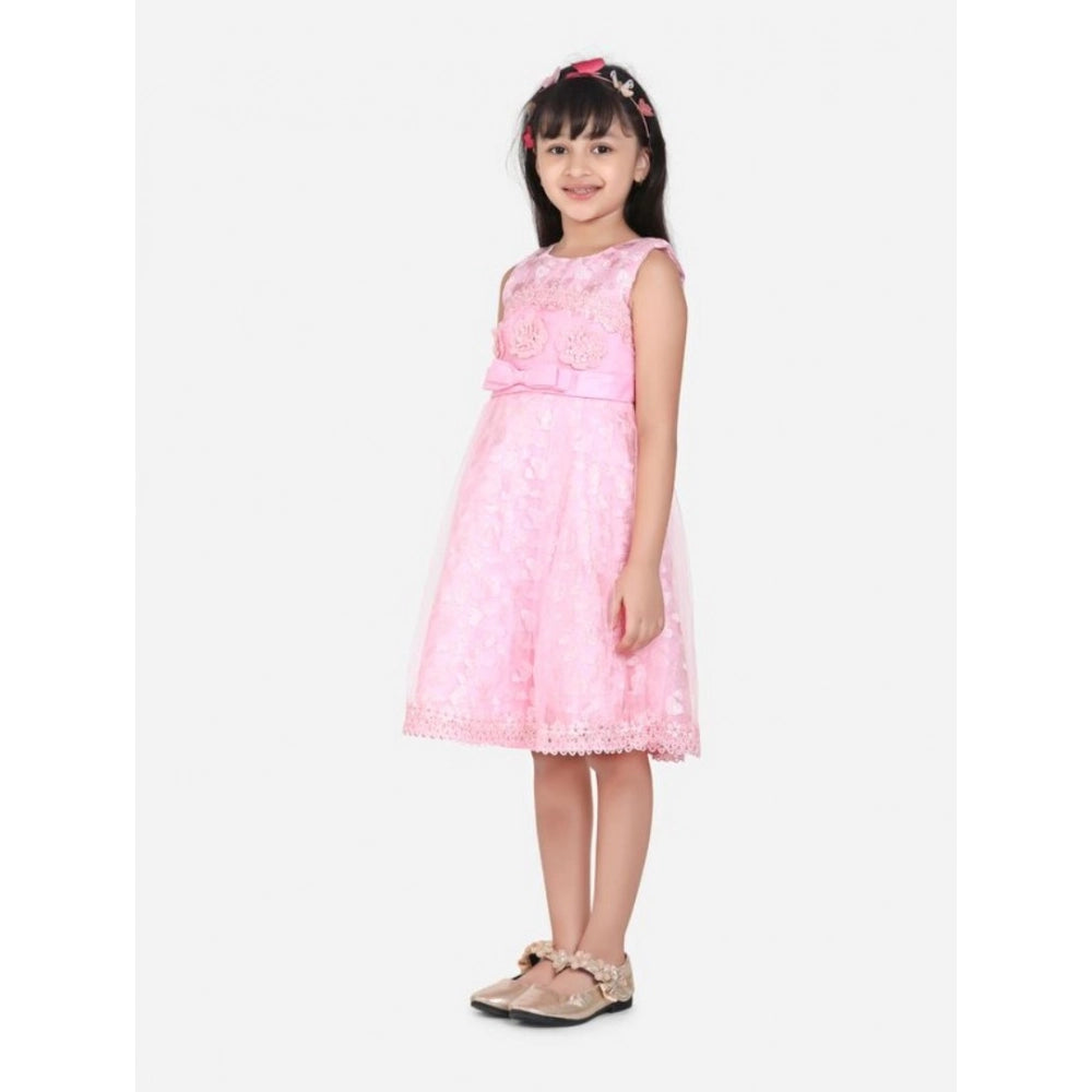 Generic Girl's Net Embroidered Sleeveless Dress (Pink)
