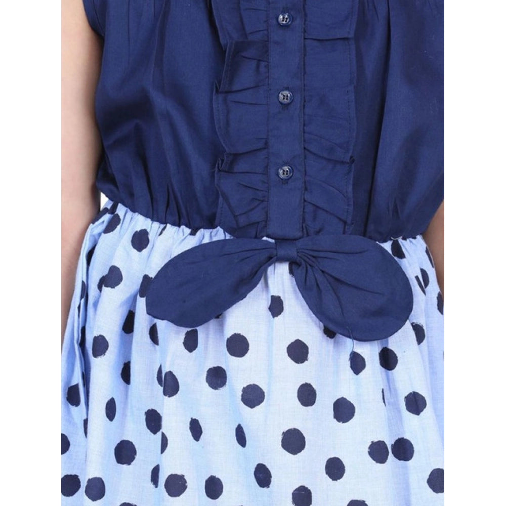 Generic Girl's Denim Polka Sleeveless Dress (Blue)