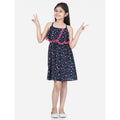 Generic Girl's Rayon Flamingo Print Sleeveless Dress (Black)