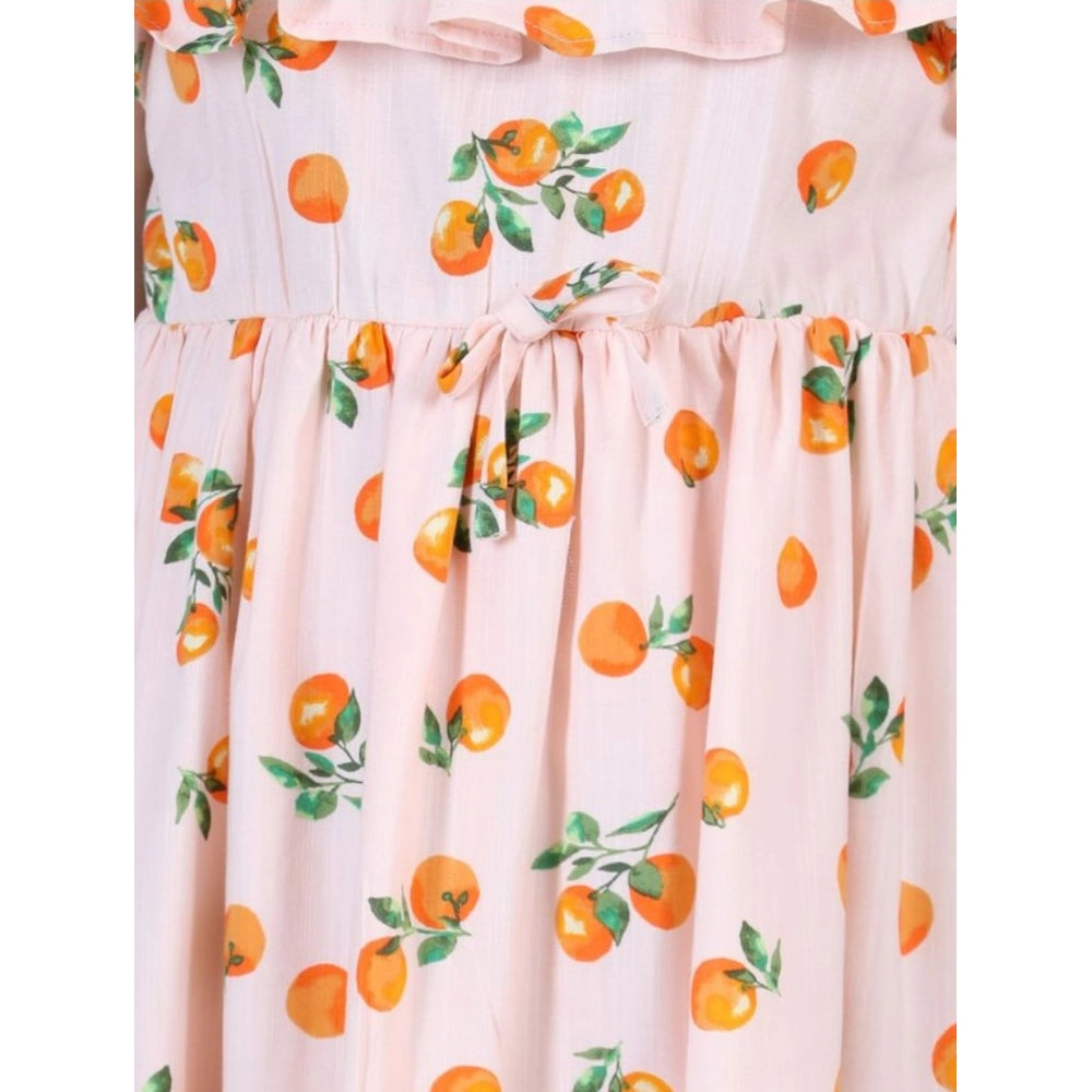 Generic Girl's Rayon Printed Sleeveless Dress (Orange)