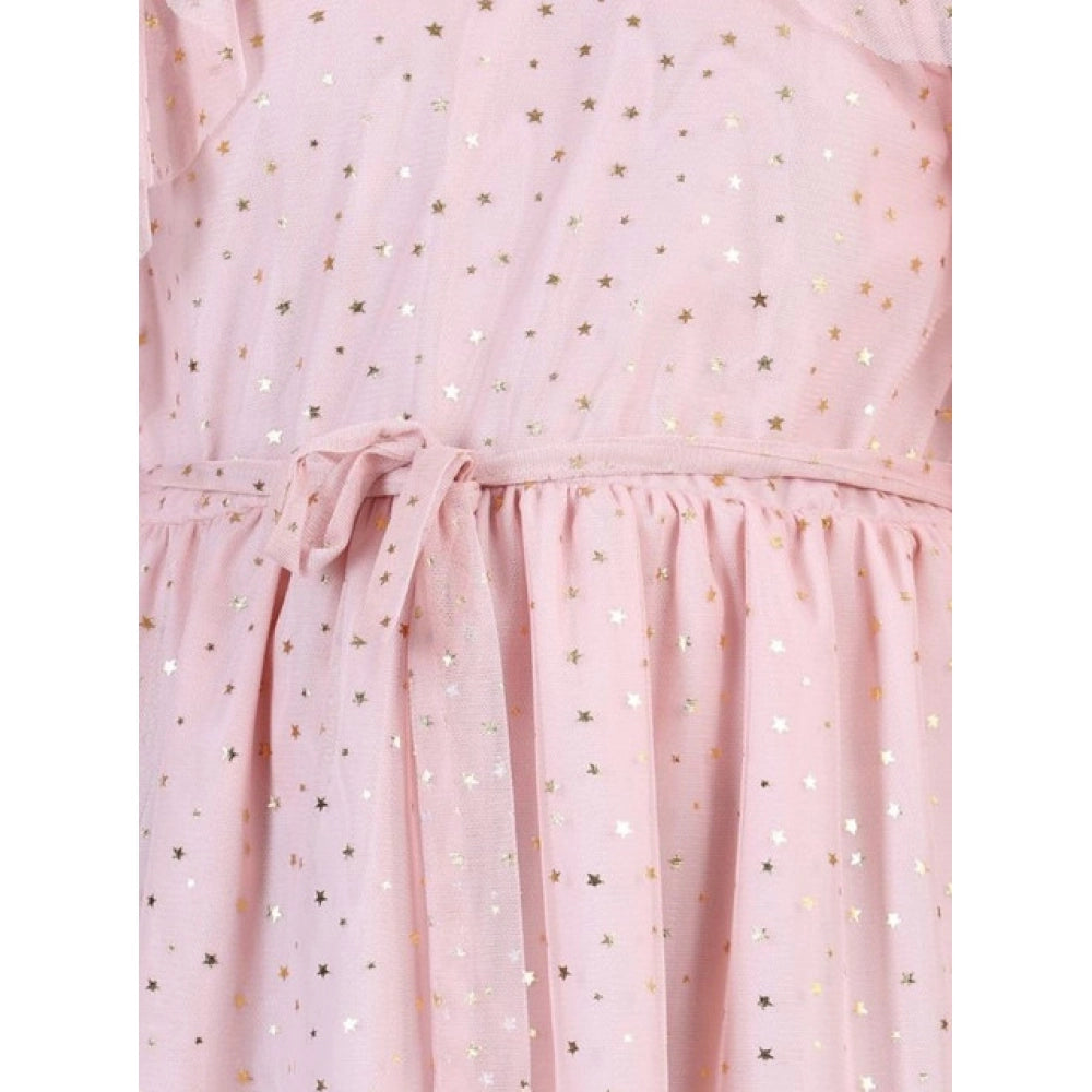 Generic Girl's Net Printed Sleeveless Dress (Blush Pink)