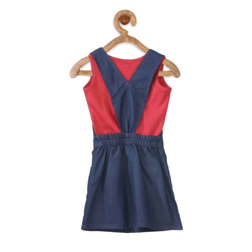 Generic Girl's Denim &amp; Cotton Bow Sleeveless Dungaree (Red)