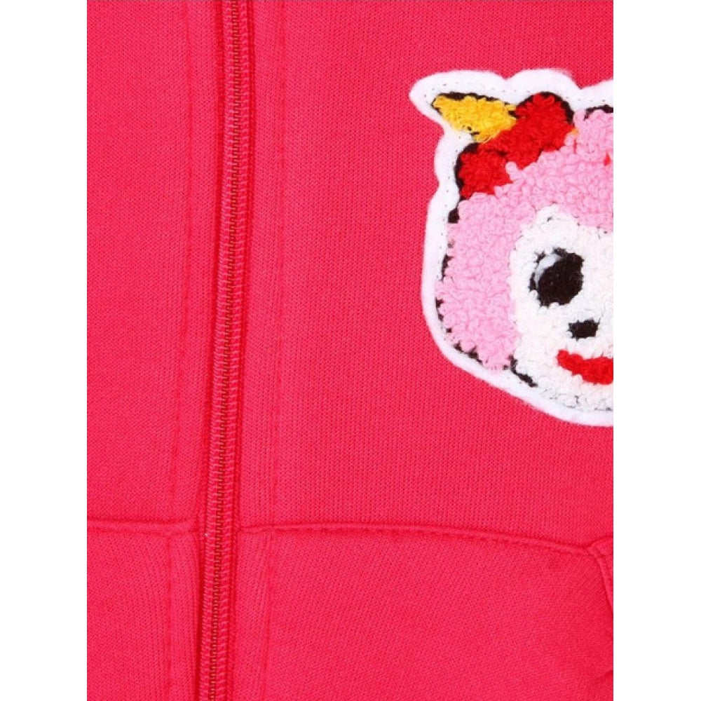 Generic Girl's Fleece Printed Long Sleeves Hoodie Jacket (Magenta)