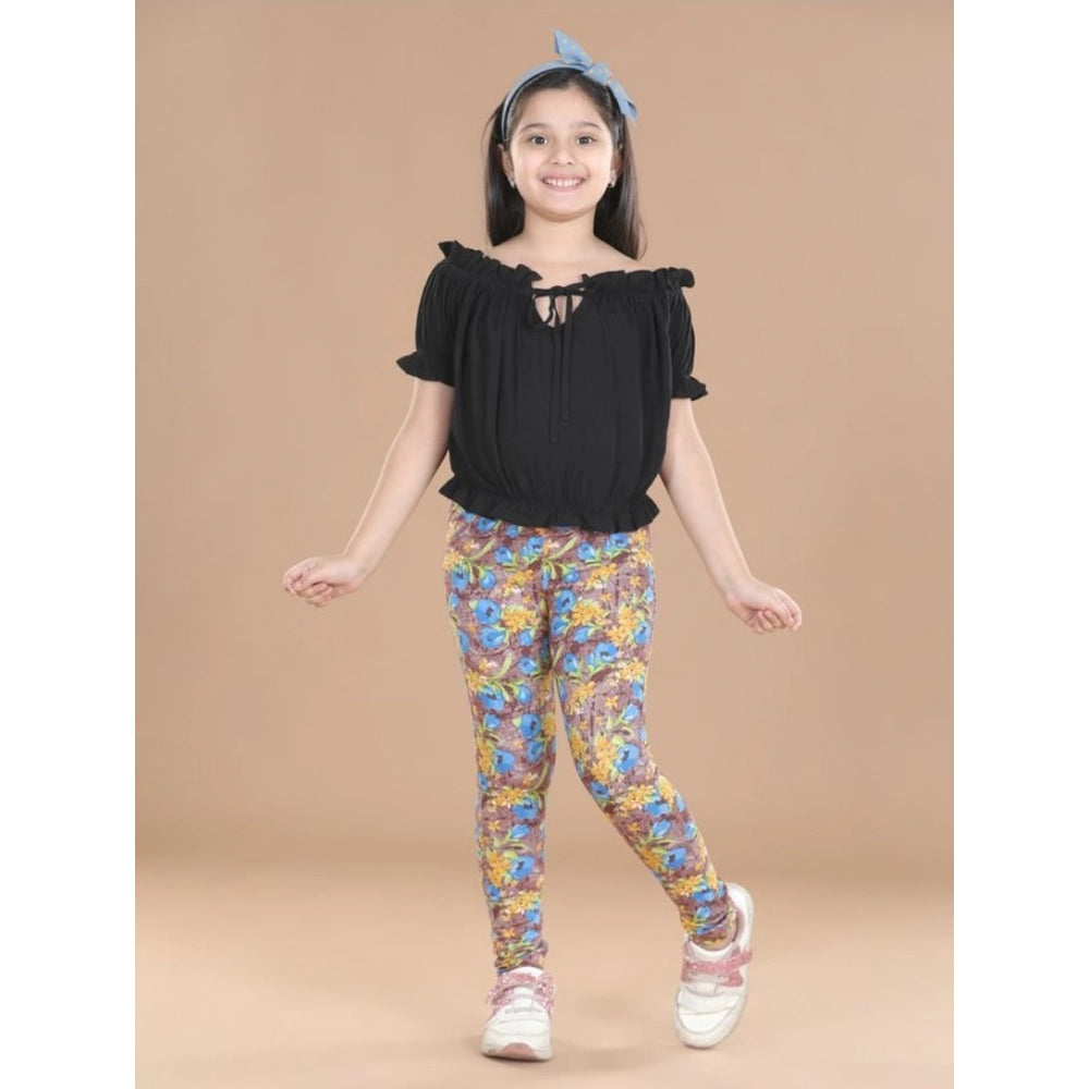 Generic Girl's Cotton Lycra Floral Elasticated Jeggings (Multicolor)