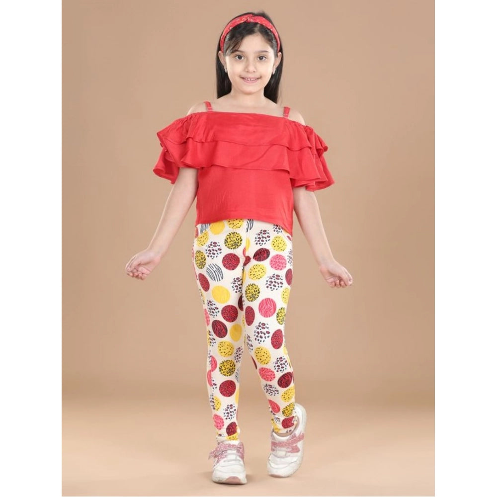 Generic Girl's Cotton Lycra Floral Elasticated Jeggings (Multicolor)