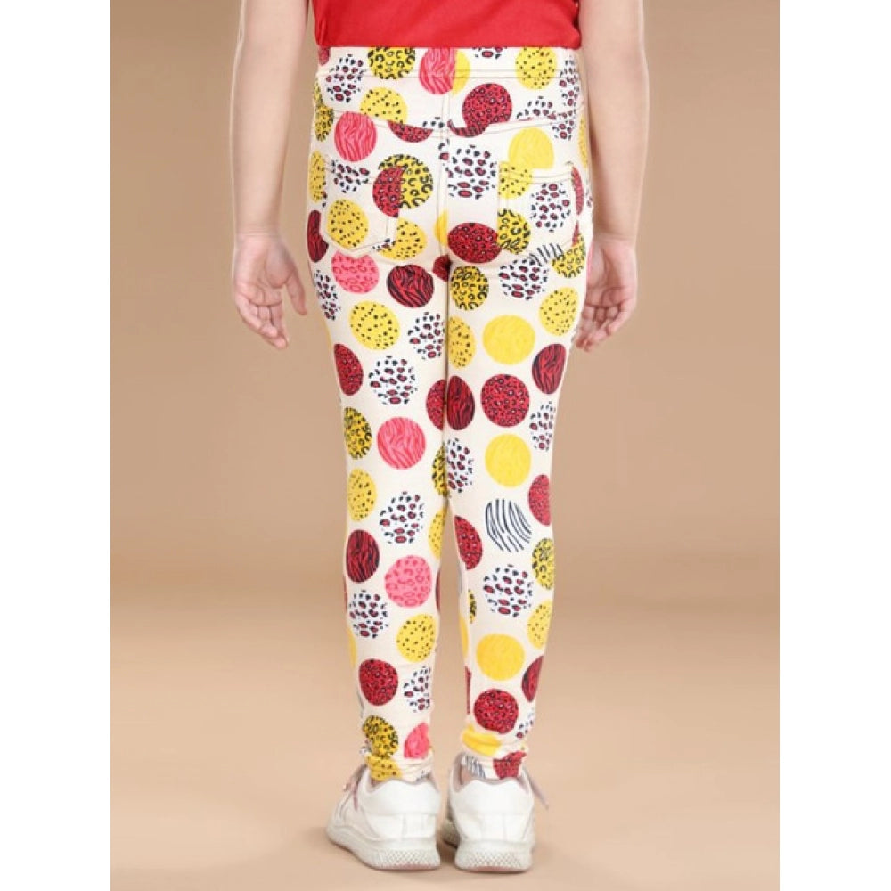 Generic Girl's Cotton Lycra Floral Elasticated Jeggings (Multicolor)