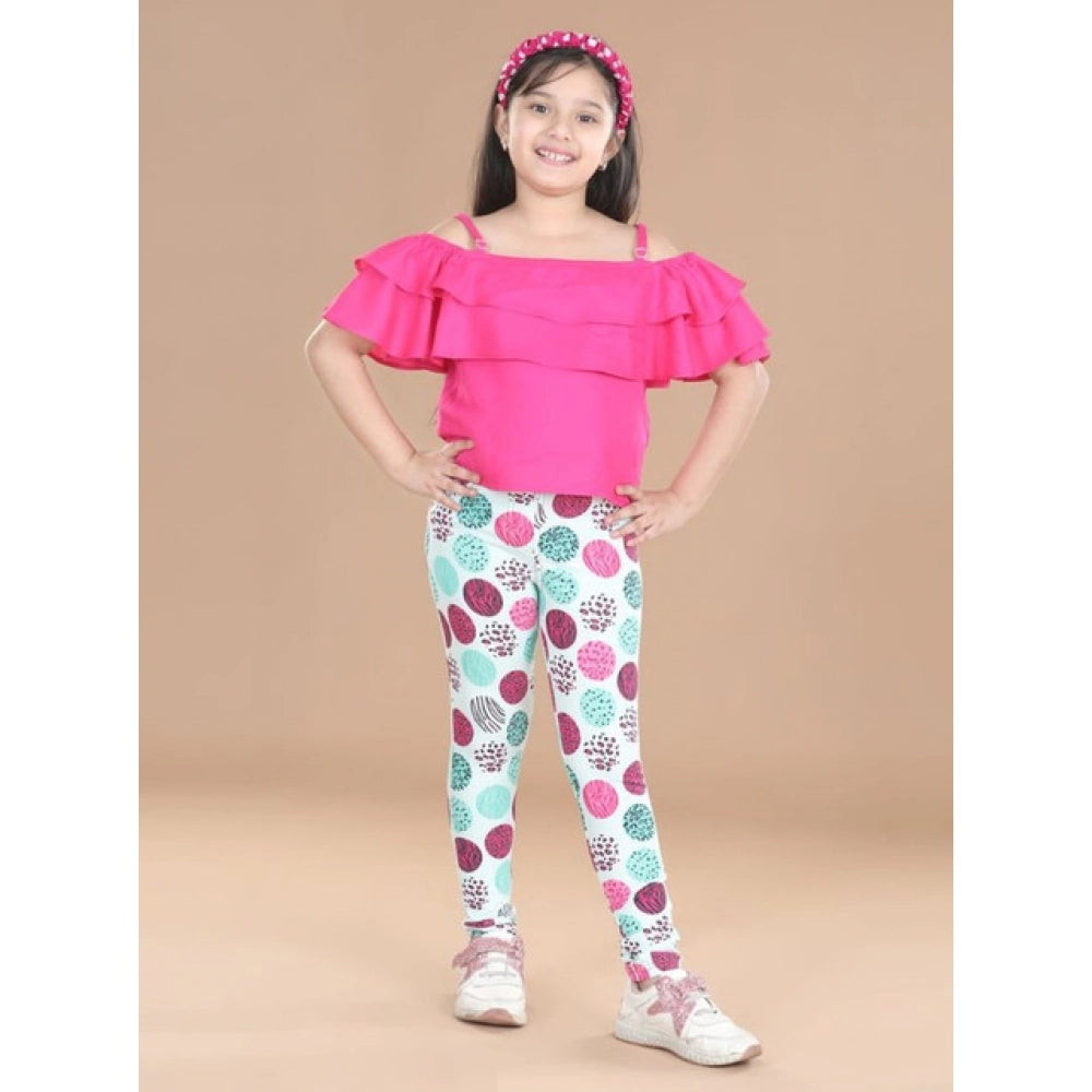 Generic Girl's Cotton Lycra Floral Elasticated Jeggings (Multicolor)