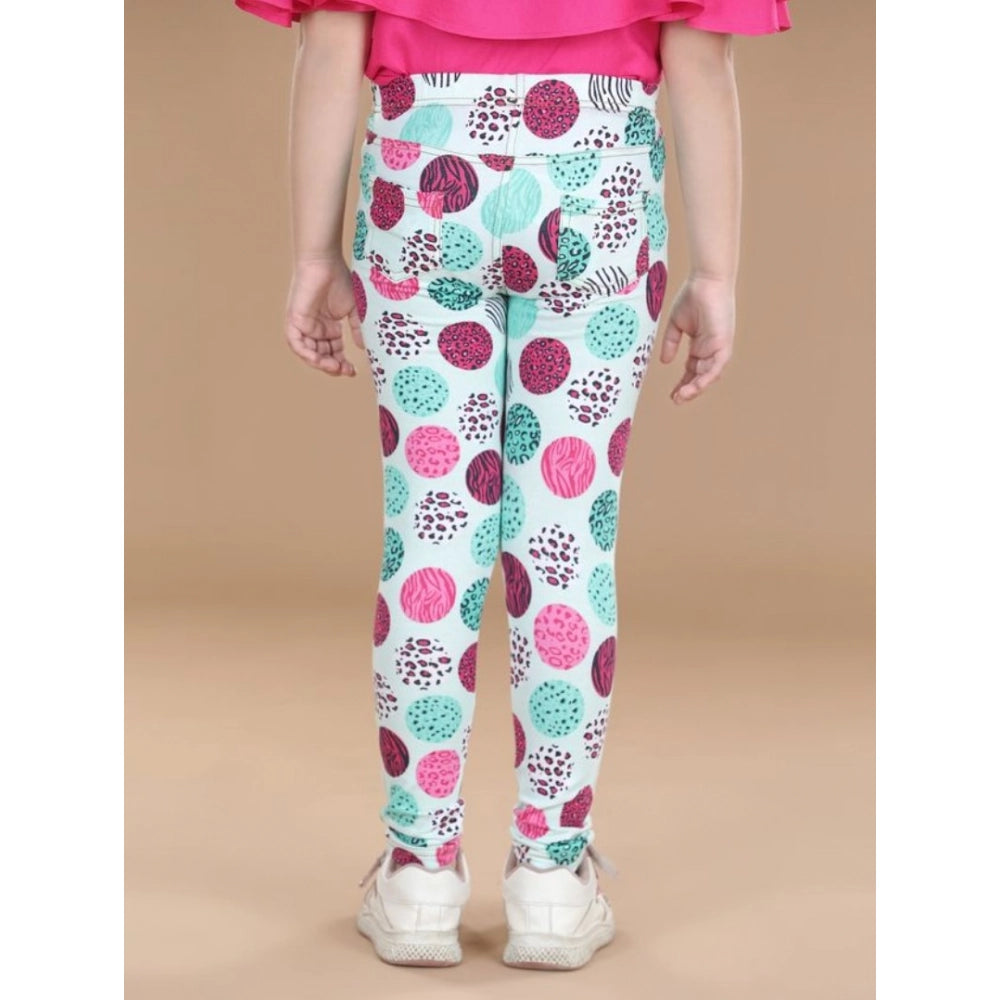 Generic Girl's Cotton Lycra Floral Elasticated Jeggings (Multicolor)