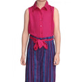 Generic Girl's Rayon Colour Block Sleeveless Jumpsuit (Pink-Blue)