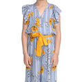 Generic Girl's Rayon Floral Flutter Jumpsuit (Blue-Yellow)