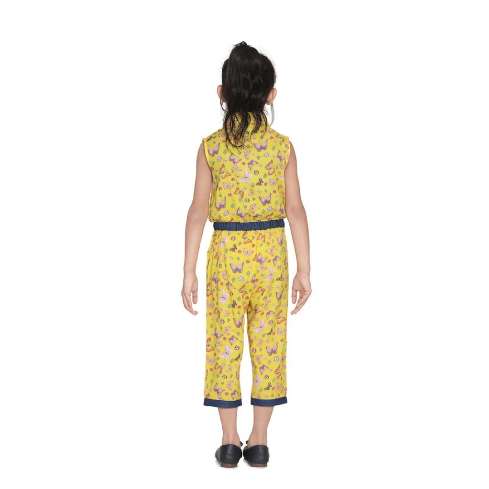 Generic Girl's Cotton Printed Sleeveless Jumpsuit (Yellow)