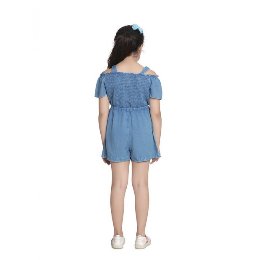 Generic Girl's Rayon Solid Sleeveless Jumpsuit (Blue)