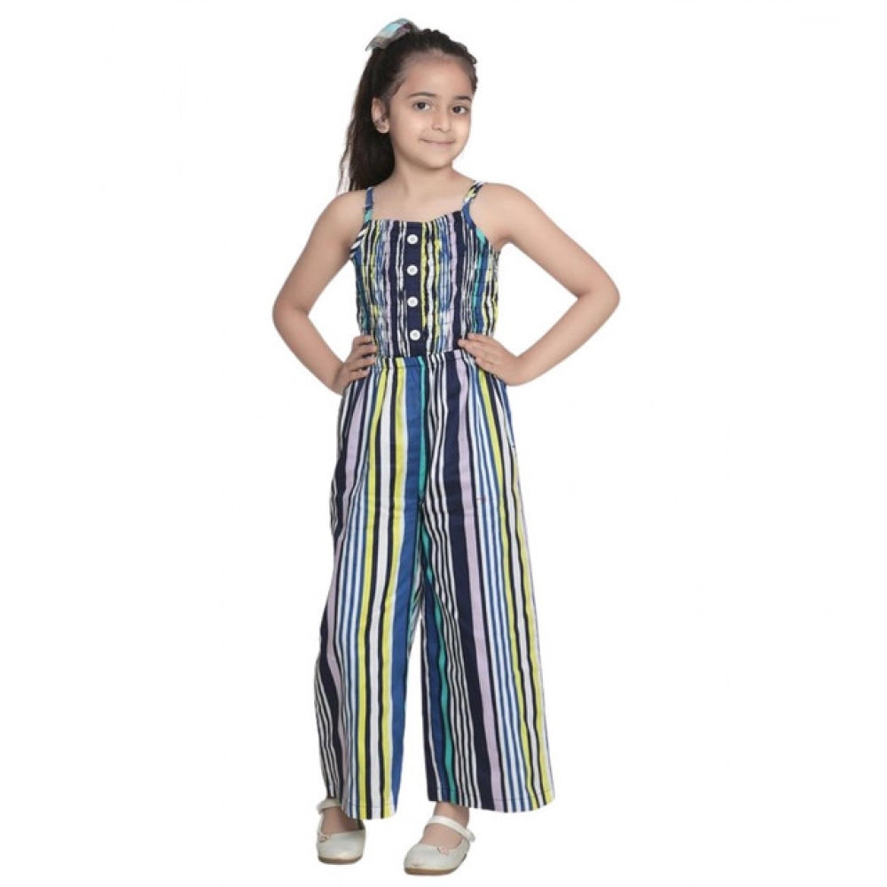 Generic Girl's Rayon Striped Sleeveless Jumpsuit (Blue)