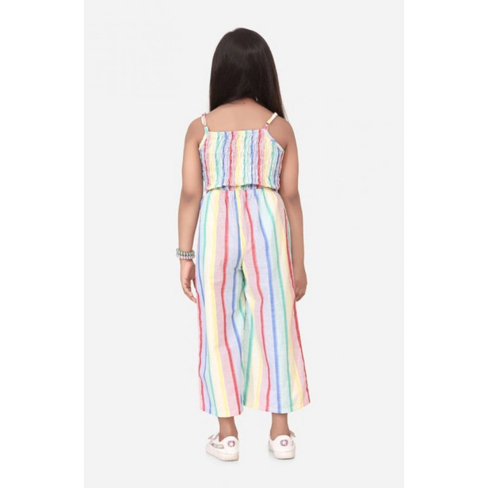Generic Girl's Polyester Cotton Blend Striped Sleeveless Jumpsuit (Multicolor)