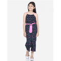 Generic Girl's Rayon Flamingo Print Sleeveless Jumpsuit (Black-Pink)