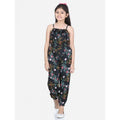 Generic Girl's Rayon Flamingo Print Sleeveless Jumpsuit (Black-Multicolor)