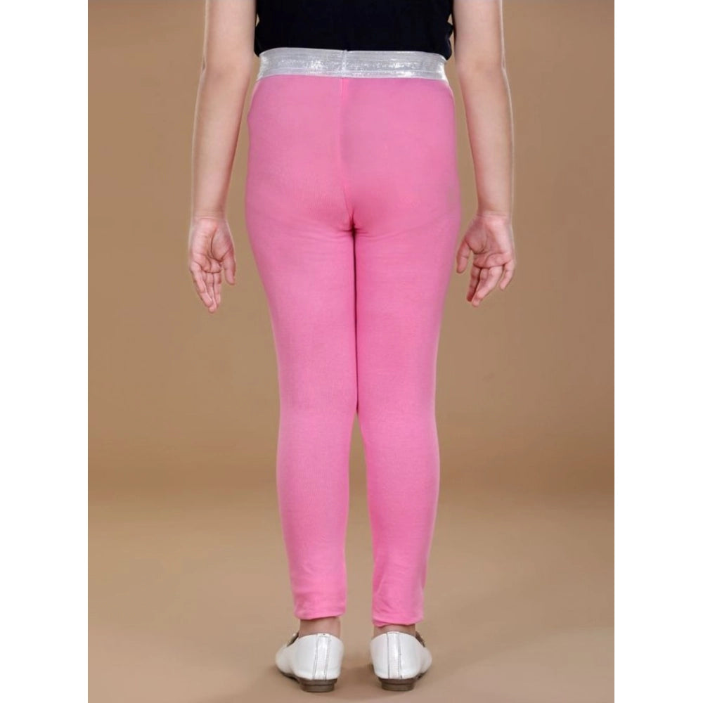 Generic Girl's Cotton Lycra Star Print Elasticated Leggings (Pink)