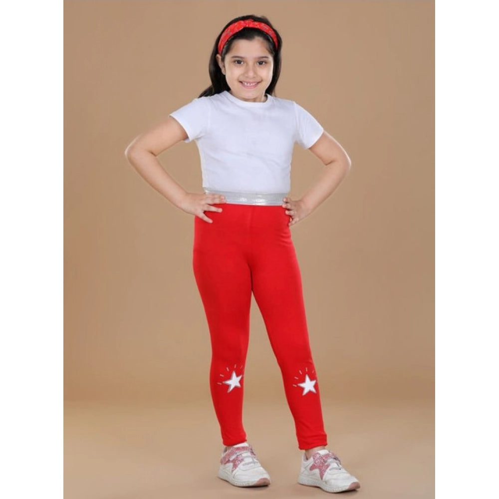 Generic Girl's Cotton Lycra Star Print Elasticated Leggings (Red)