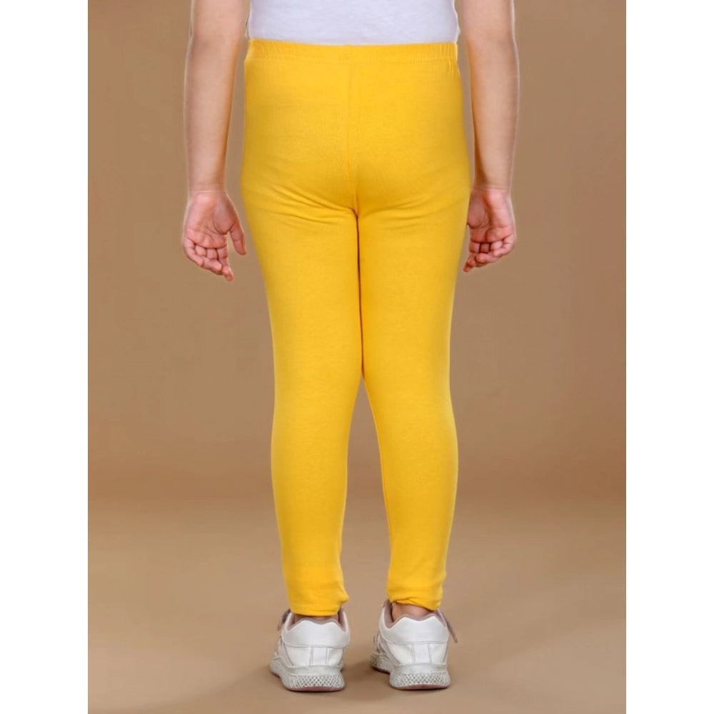 Generic Girl's Cotton Lycra Solid Elasticated Leggings (Yellow)