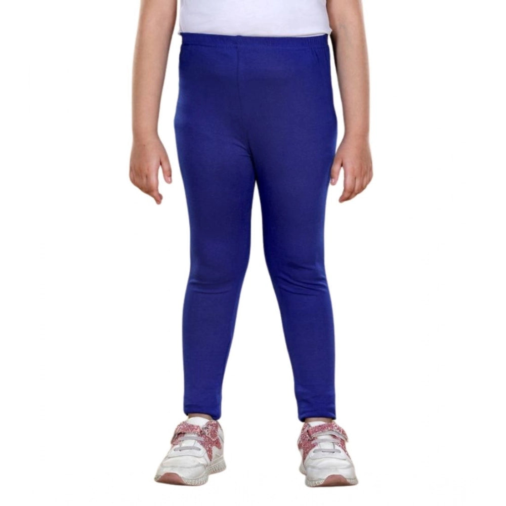 Generic Girl's Cotton Lycra Solid Elasticated Leggings (Blue)