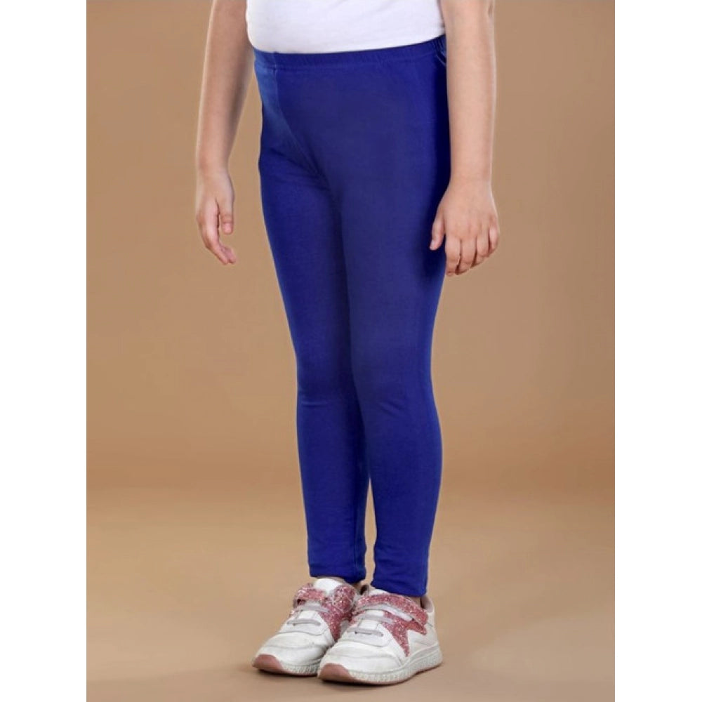 Generic Girl's Cotton Lycra Solid Elasticated Leggings (Blue)