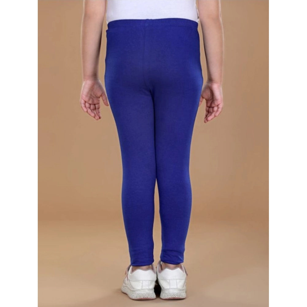 Generic Girl's Cotton Lycra Solid Elasticated Leggings (Blue)