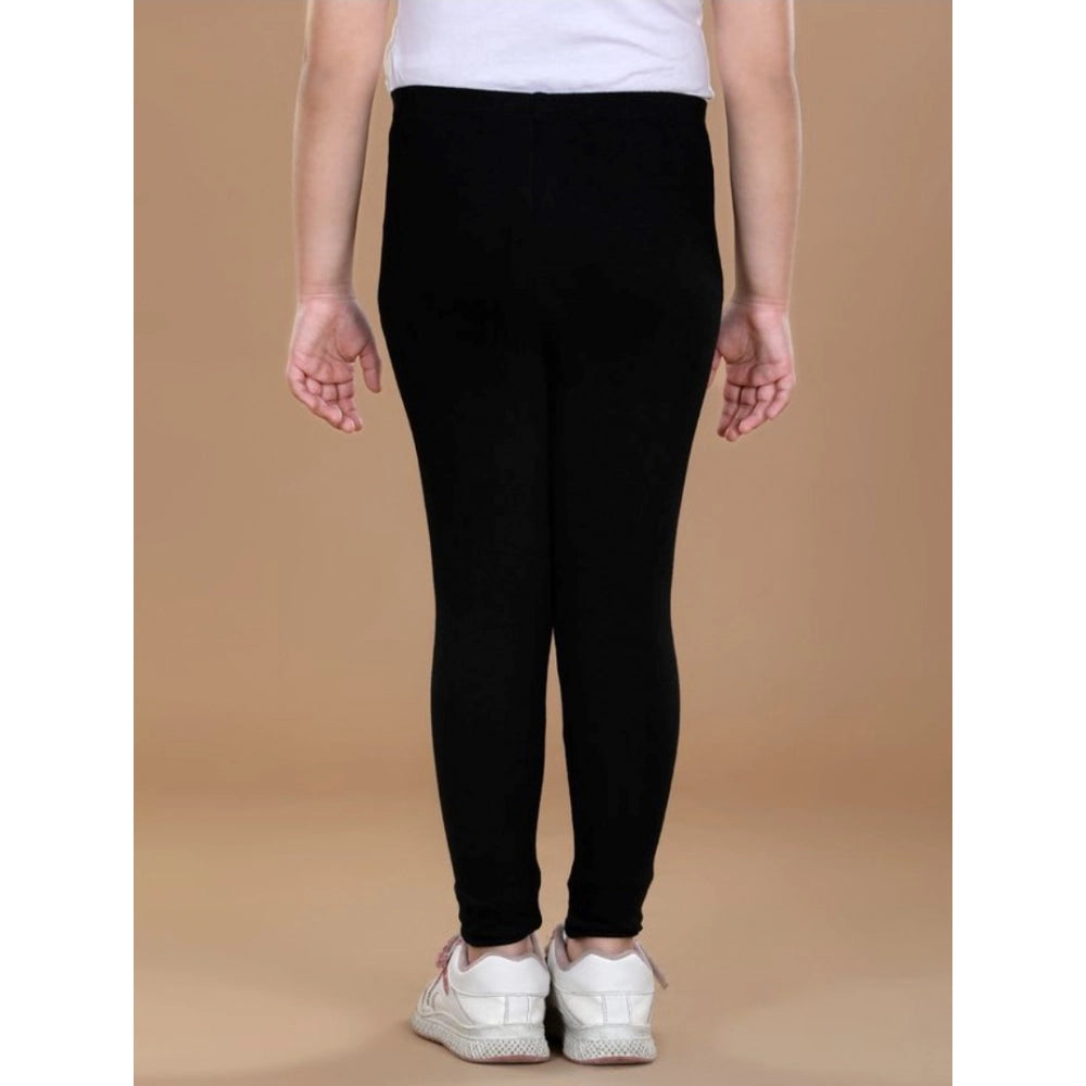 Generic Girl's Cotton Lycra Solid Elasticated Leggings (Black)