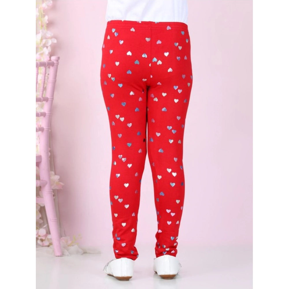 Generic Girl's Cotton Lycra Embellished Elasticated Leggings (Red)