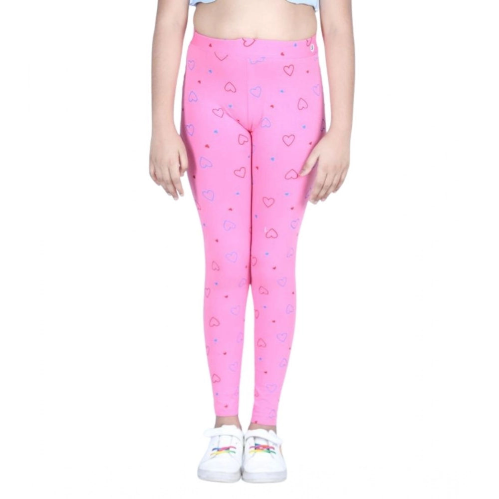 Generic Girl's Cotton Lycra Printed Elasticated Leggings (Light Pink)