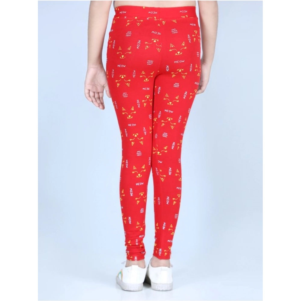 Generic Girl's Cotton Lycra Printed Elasticated Leggings (Red)