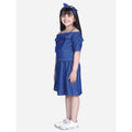 Generic Girl's Denim Solid Cold Shoulder Top and Skirt Set (Navy Blue)